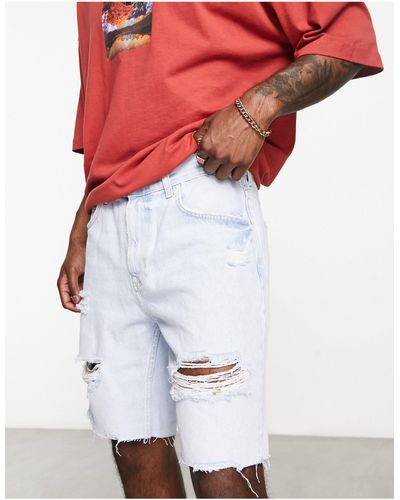 Bershka Gescheurde Distressed Denim Short - Wit