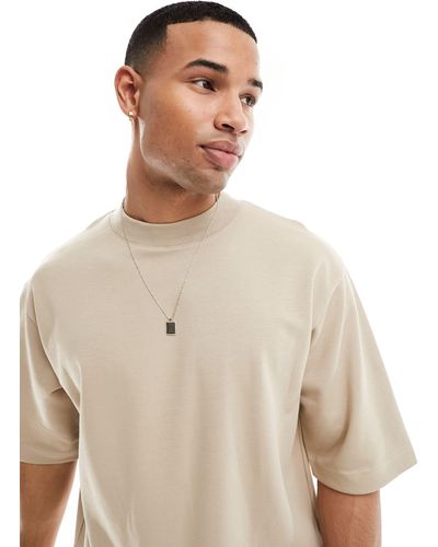 Brave Soul T-shirt super oversize accollata pesante color pietra scuro - Neutro