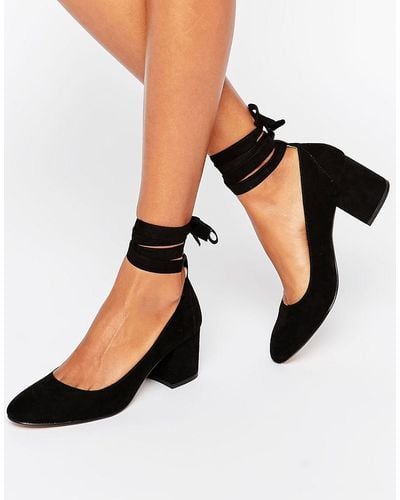 London Rebel Tie Ankle Kitten Heel Shoe - Black