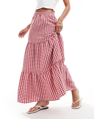 Miss Selfridge Tie Maxi Gingham Skirt - Red