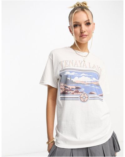 Daisy Street Ruimvallend T-shirt Met Retro Afbeelding Van Een Meer - Wit