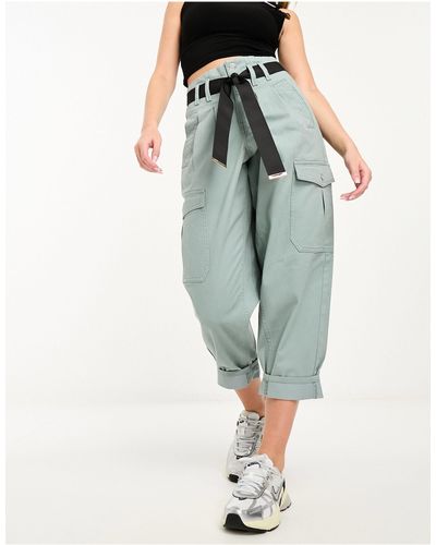River Island Paperbag Belted Cargo Trouser - Green