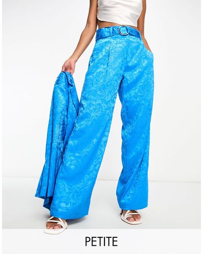 Y.A.S Petite Tailored Devore Satin Co-ord Trousers - Blue