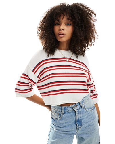 ASOS Pull manches courtes en maille à rayures s - Blanc