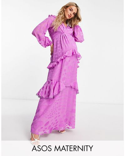 ASOS Asos Design Maternity Maxi Dress With Warped Spot And Circle Trim - Pink