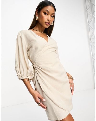NA-KD Wrap Linen Mini Dress - Natural