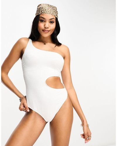 Ivory Rose Fuller Bust Crinkle One Shoulder Balconette Swimsuit - White