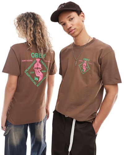 Obey Unisex Spiritually Rich Short Sleeve T-shirt - Brown