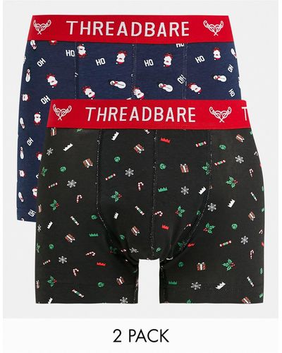 Threadbare Christmas 2 Pack Novelty Print Trunks And Navy - Black