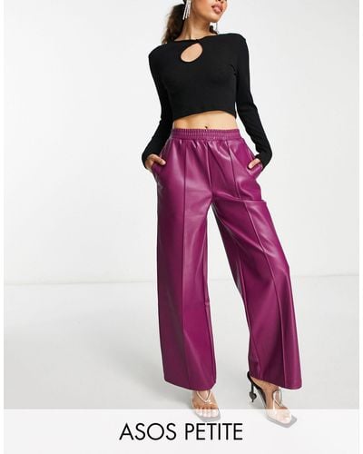 ASOS Asos Design Petite Straight Faux Leather jogger Trouser - Red