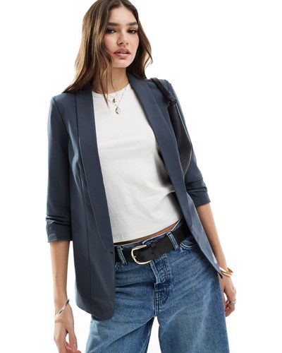 Pieces Ruched Sleeve Blazer - Blue