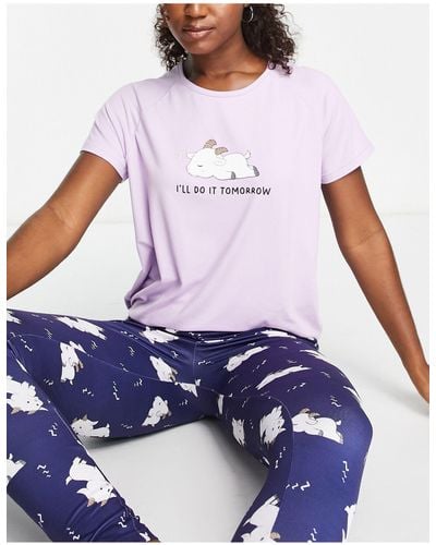 Loungeable Pyjamaset Met legging En 'do It Tomorrow'-print - Wit