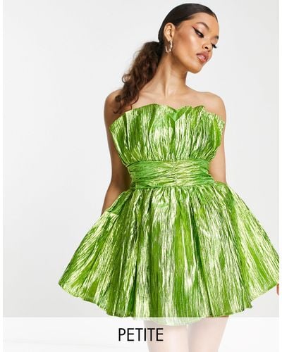 Collective The Label Exclusivité - robe courte froncée à la taille coupe bandeau - citron métallisé - Vert