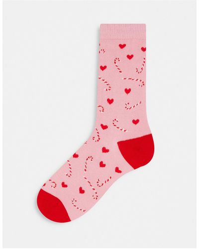 Loungeable Christmas Candy Cane Socks - White
