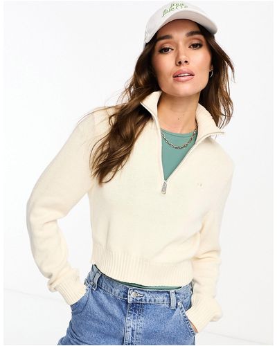 adidas Essentials - maglione premium beige con zip corta - Bianco