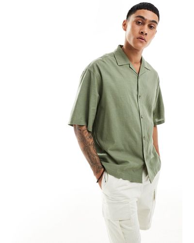 ASOS Boxy Oversized Linen Look Shirt With Revere Collar - Green