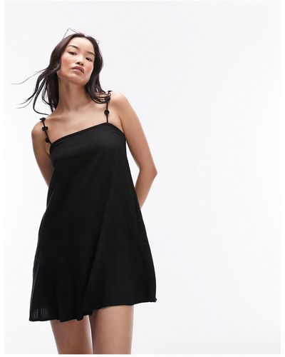 TOPSHOP Floral Strappy Linen Mini Dress - Black