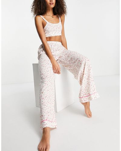 Missguided Satin Floral Pyjama Set - White