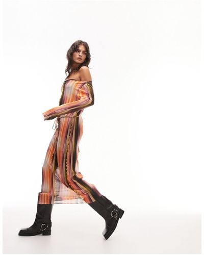 TOPSHOP Stripe Plissé Long Sleeve Dress - Multicolor