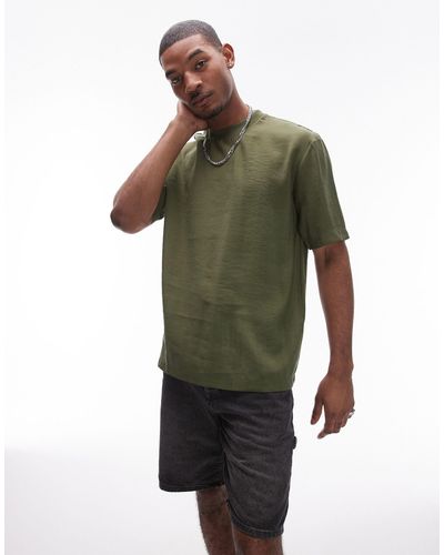 TOPMAN Woven Oversized Fit T-shirt With Mid Sleeve - Green