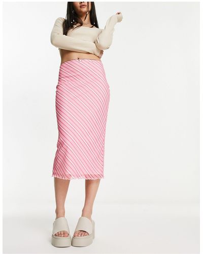 Daisy Street Mesh Midi Skirt - Pink