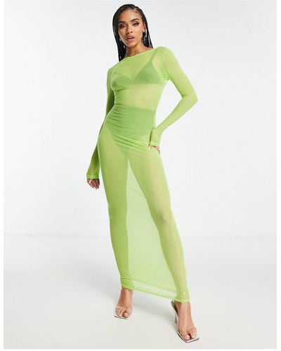 SIMMI Simmi Long Sleeve Sheer Maxi Scoop Back Dress - Green