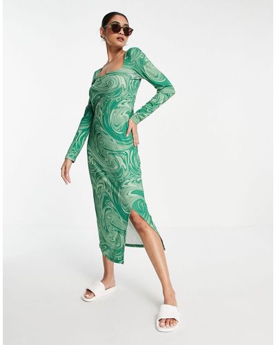 Vero Moda Ribbed Jersey Midi Dress - Green