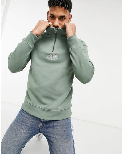 Jack & Jones Originals - Sweater Met Korte Rits, Kleurvlakken En Logo - Groen