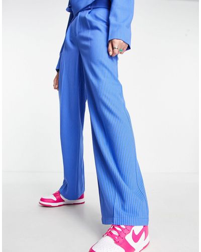 Collusion Pantalon large d'ensemble à rayures fines - Bleu