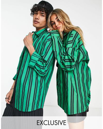 Collusion Unisex - Poplin Oversized Overhemd Met Groene En Zwarte Strepen