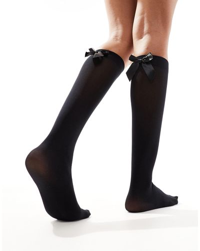 Daisy Street Socks With Satin Bow - Black