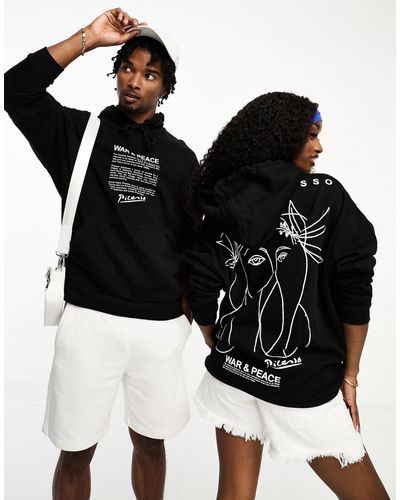 ASOS Unisex License Oversized Hoodie With Picasso Line Drawing - Black