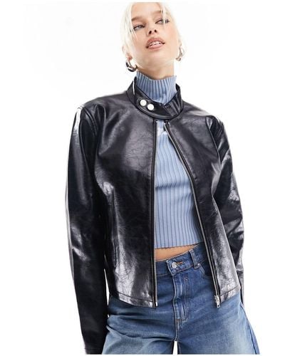 Collusion Motocross Style Faux Leather Biker Jacket - Black