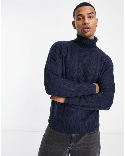 Another Influence Chunky Knit Turtle Neck Jumper - Blue