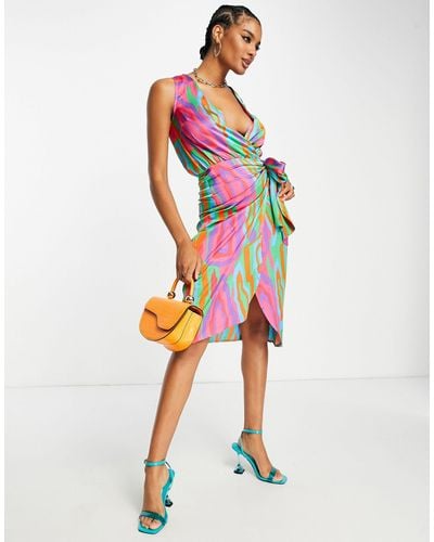 Never Fully Dressed Sleeveless Wrap Midi Dress - Multicolor