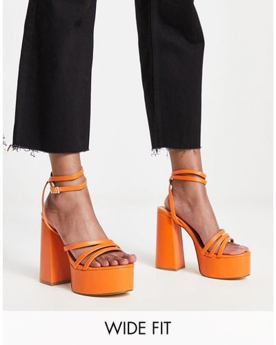 Truffle Collection Wide Fit Strappy Platform Sandals - Orange