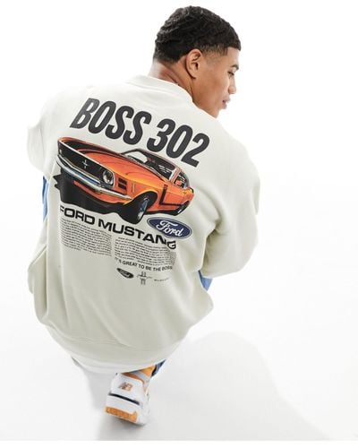 Cotton On Cotton On Washed White Relaxed Sweatshirt With Ford Mustang Graphic