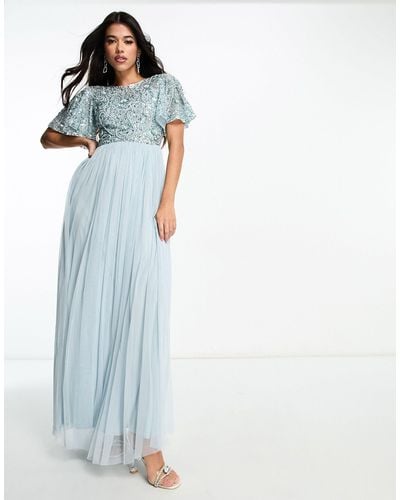 Beauut Bridesmaid Embellished Maxi Dress With Open Back Detail - Blue