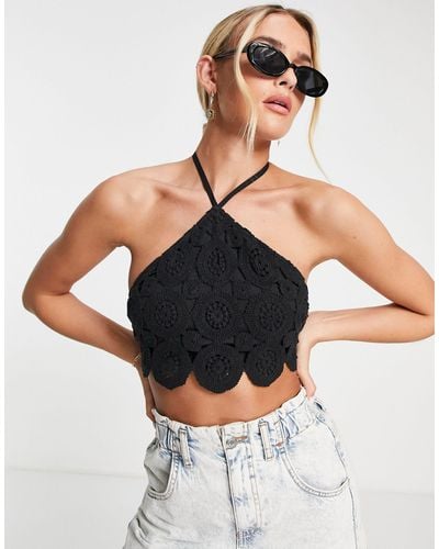 ASOS Crochet Halter Crop Top - Black