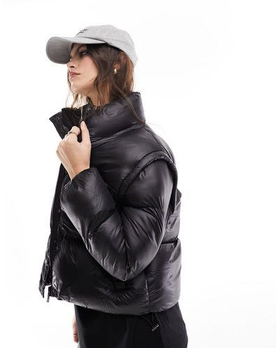 Brave Soul Short Padded Jacket With Detachable Sleeves - Black