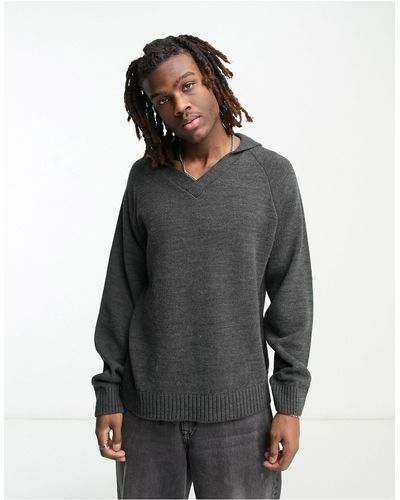 Collusion Knitted Sweater With Collar - Gray