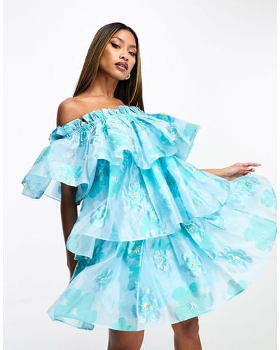 Forever Unique Tiered Bandeau Mini Dress - Blue
