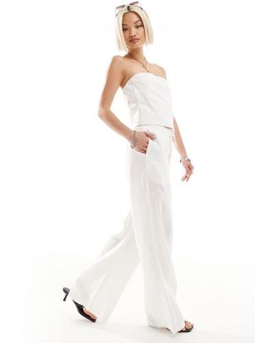 emory park Linen Style Wide Leg Trousers - White
