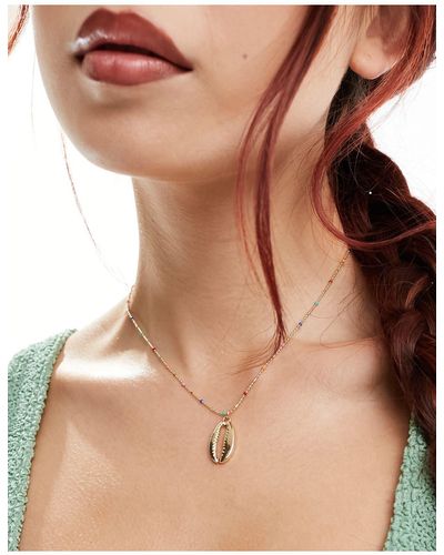 ASOS Necklace With Multicolour Enamel And Shell Charm - Metallic