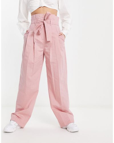 ASOS Stripe Paperbag Waist Trouser - Pink