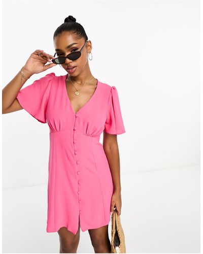 New Look Button Through Mini Tea Dress - Pink