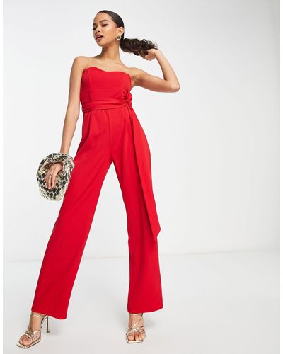 New Look Bandeau Wide Leg Jumpsuit - Red