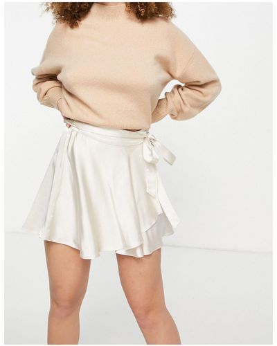 Bershka Satin Mini Wrap Skirt - White