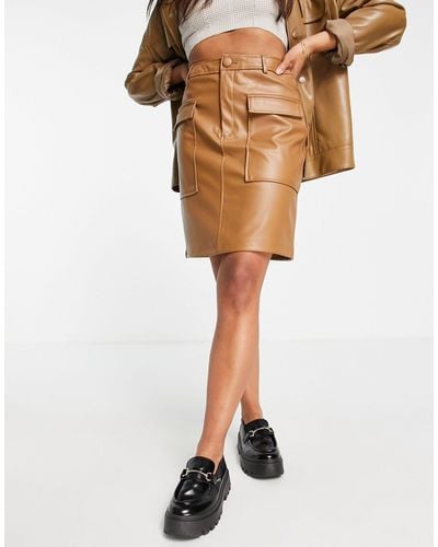 Vila Mini-jupe imitation cuir avec poche avant - Marron