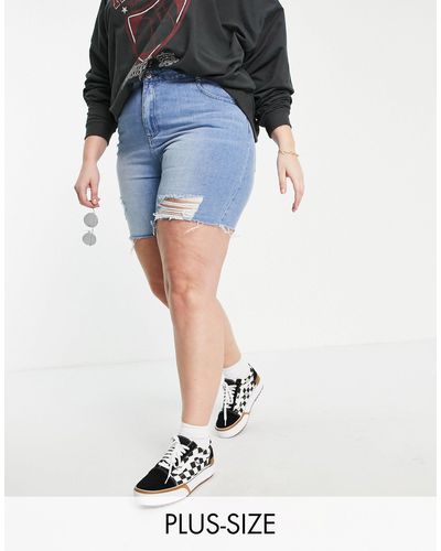 Urban Bliss Plus – longline-shorts mit hohem bund und zierrissen - Blau